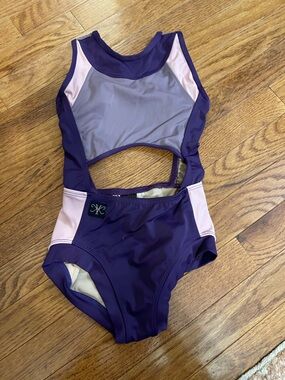 Girls Cutout One-Piece Swimsuit in Purple and Light Pink